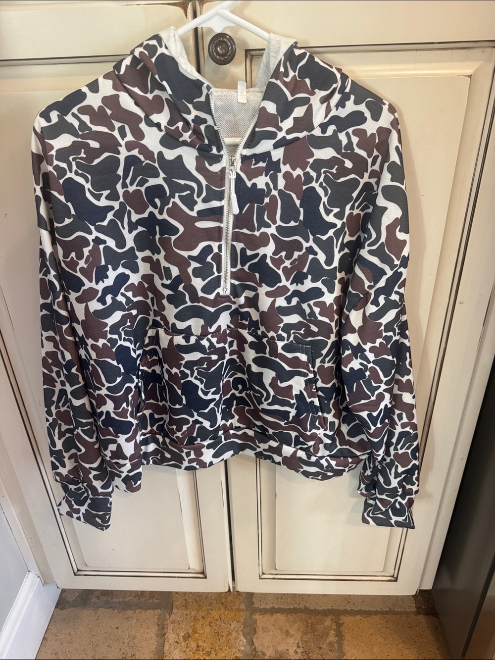 Casual Camouflage Half-Zip Hoodie Jacket - Brown/Black/White